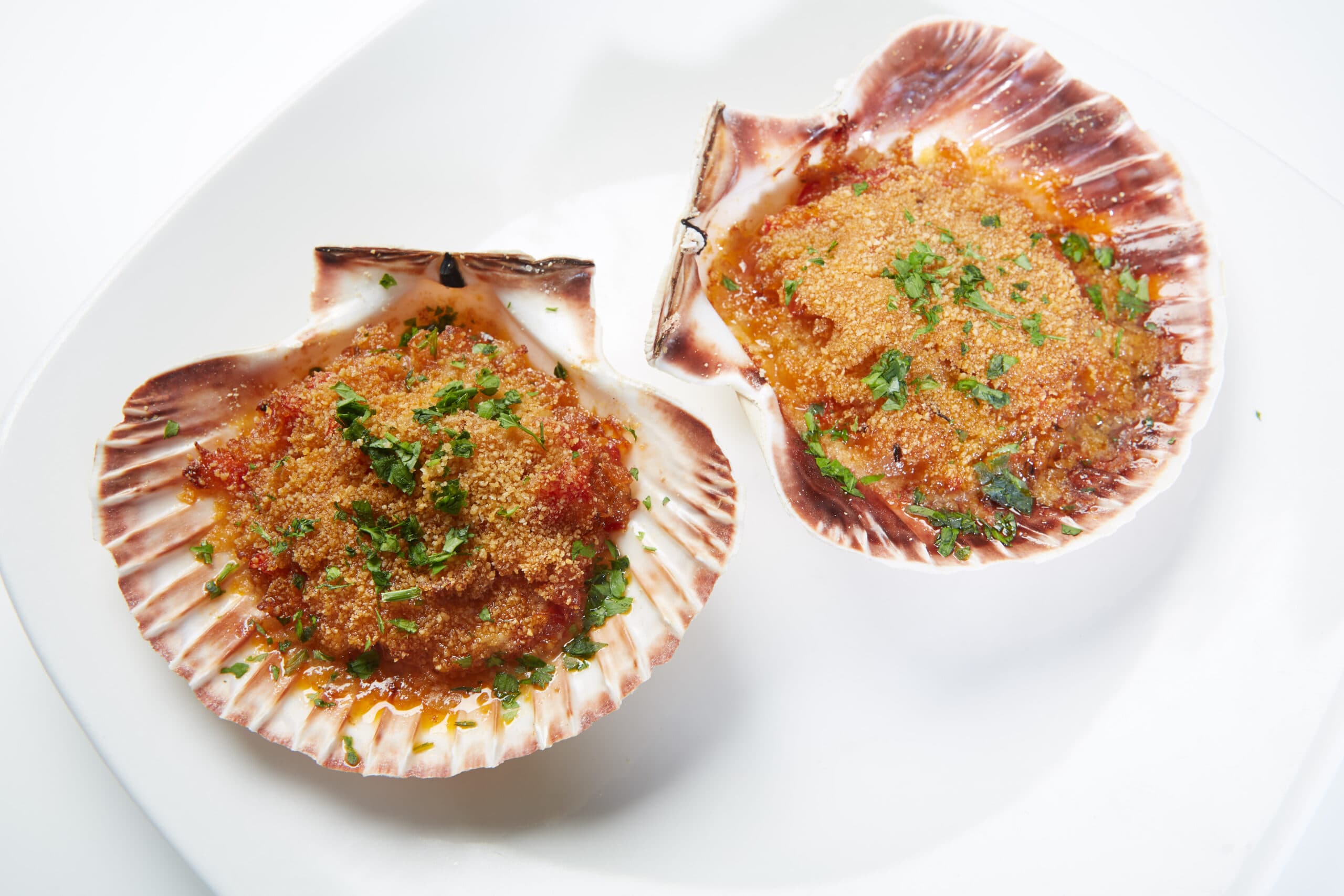Baked scallop with marinara sauce